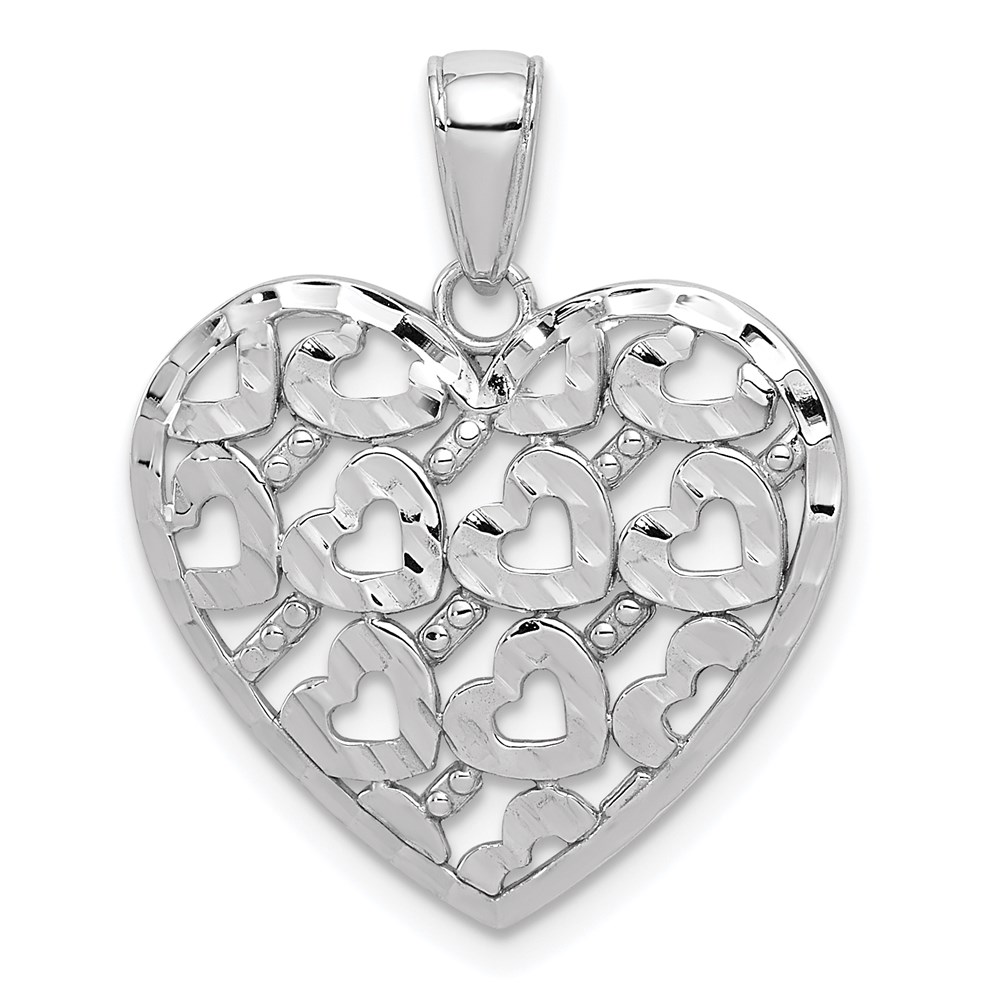 K7126W.jpg 14K White Gold Diamond-cut Heart Pattern On Heart Charm - Image 1