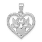 14K White Gold Doves In Heart Charm