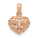 14K Rose Gold 3-D Diamond-cut Mini Puffed Heart Charm - Image 4