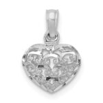 14K White Gold 3-D Diamond-cut Mini Puffed Heart Charm - Image 4
