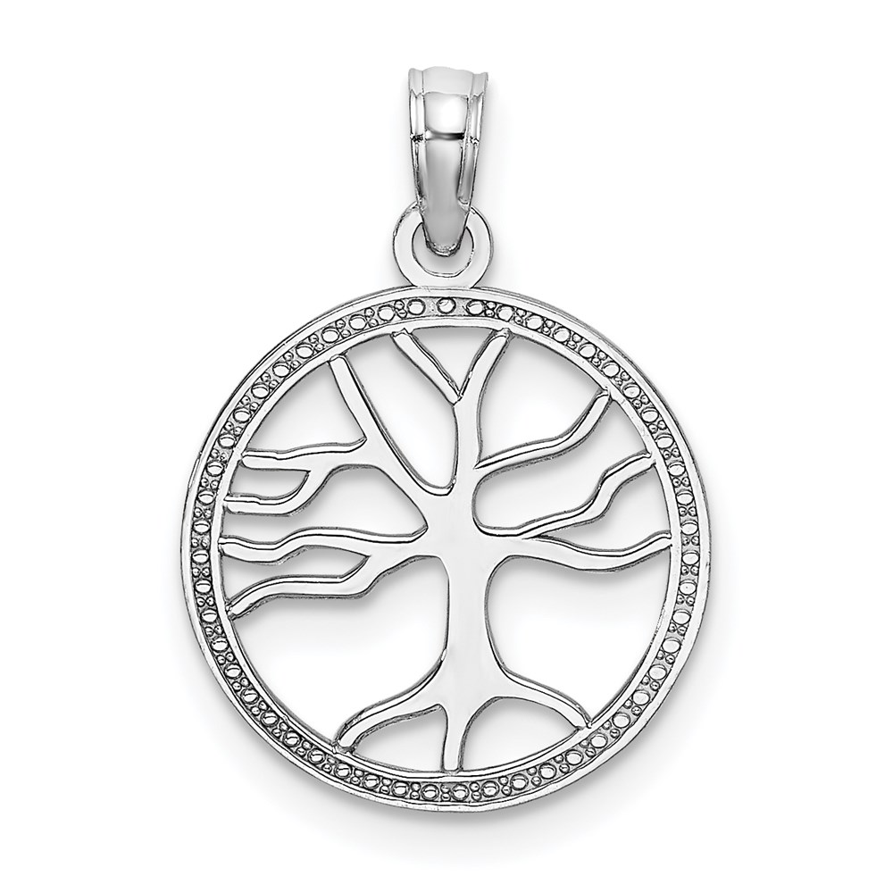 K7139W.jpg 14K White Gold Small Tree of Life In Round Frame Charm - Image 1