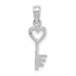 14K White Gold 3D Key with Heart Pendant