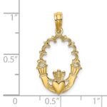 14K Engraved Claddagh In Oval with Lace Trim Charm - Image 3