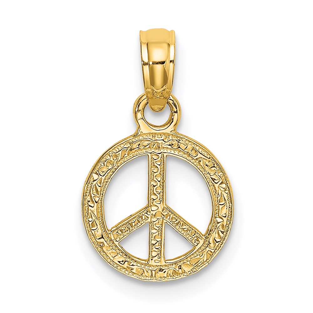 K7180.jpg 14K Flat Textured Mini Peace Sign Charm - Image 1
