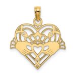 14K Polished and Beaded Claddagh In Heart Charm