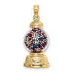 14K 3-D Glass Gumball Machine with Moveable Multi-colored Beads Pendant - Image 4