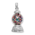 14K White Gold 3-D Glass Gumball Machine with Moveable Multi-colored Beads Pendant - Image 3