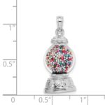14K White Gold 3-D Glass Gumball Machine with Moveable Multi-colored Beads Pendant - Image 5
