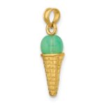 14K Satin Polished 3-D Green Bead Ice Cream Cone Pendant - Image 4