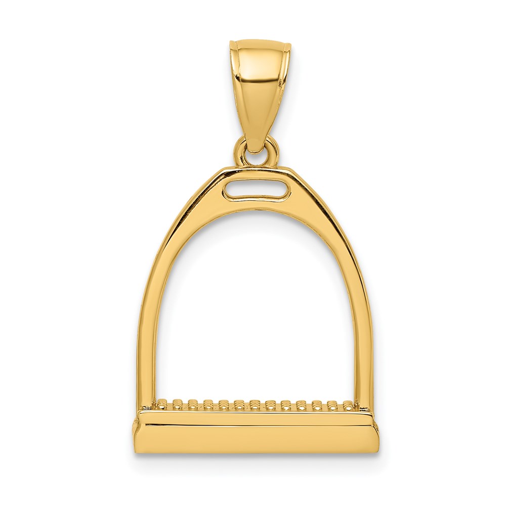 K7326.jpg 14K 3-D Polished Large Horse Stirrup Charm - Image 1