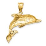 14K 2-D Polished and Textured Dolphin Charm - Image 4