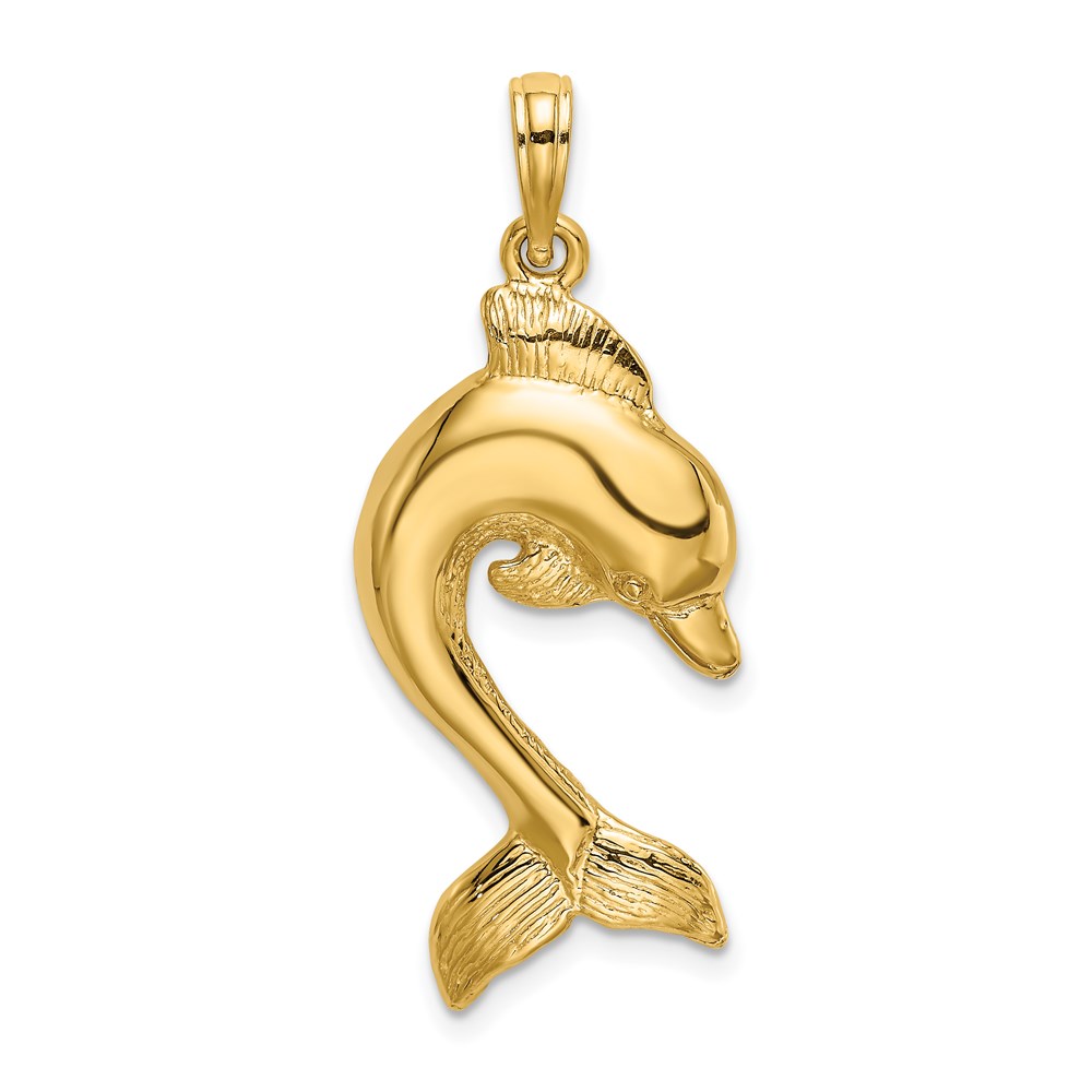 K7416.jpg 14K 2-D Polished Dolphin Jumping Charm - Image 1