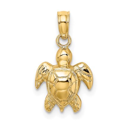 14K Textured Mini Sea Turtle Charm