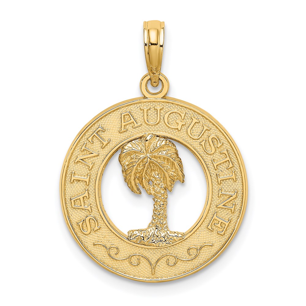 K7562.jpg 14K SAINT AUGUSTINE with Palm Tree Circle Charm - Image 1