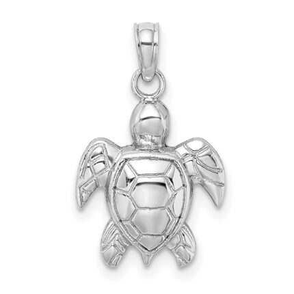 14K White Gold 2-D Textured Sea Turtle Charm