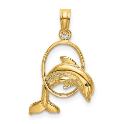 14K Small Polished Dolphin Jumping Through Hoop Charm