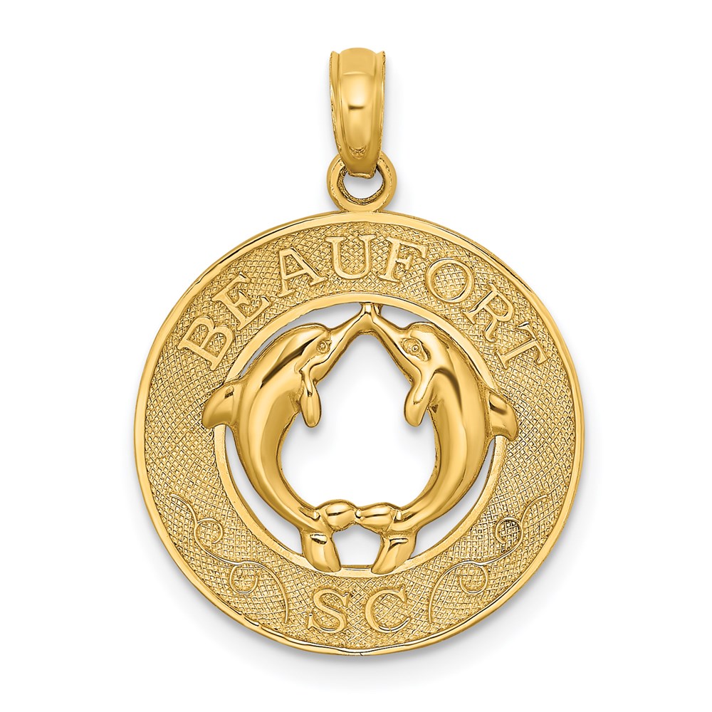 K7722.jpg 14K BEAUFORT SC with Dolphins Circle Charm - Image 1