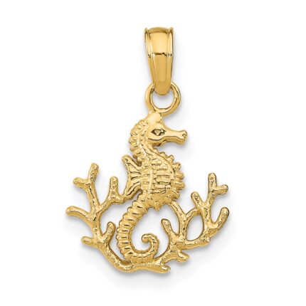 14K Textured Mini Seahorse and Coral Charm