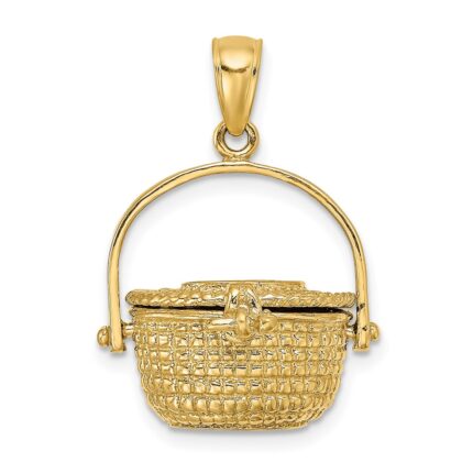 14K 3-D Nantucket Basket with Moveable Lid and Handle Charm