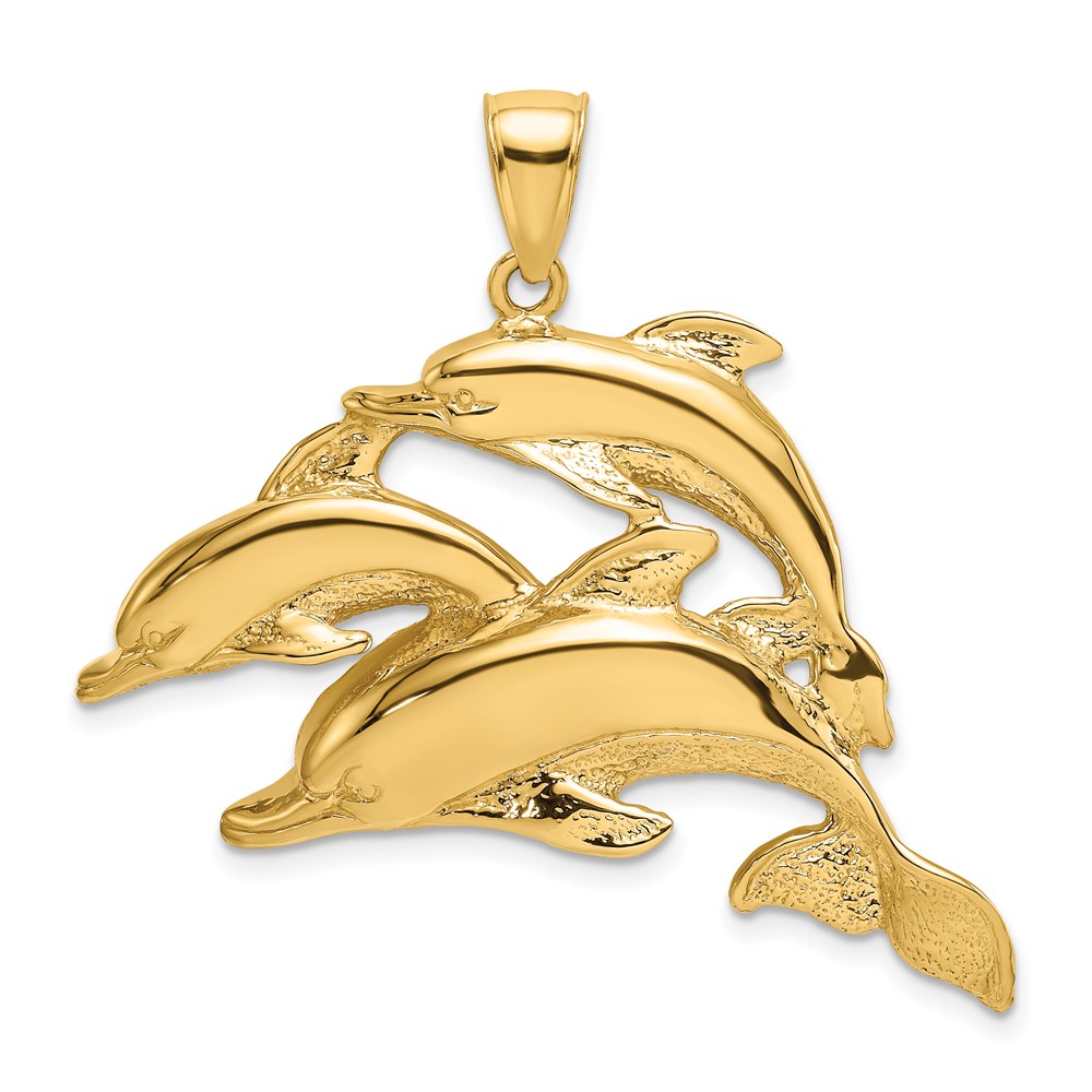K7828.jpg 14K Large 2-D Three Dolphins Charm - Image 1