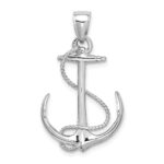 14K White Gold 3-D Polished and Textured Anchor with Rope Charm - Image 4