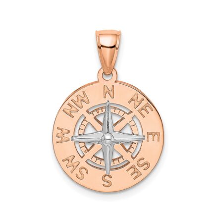 14K Rose and White Gold Medium Nautical Compass Pendant