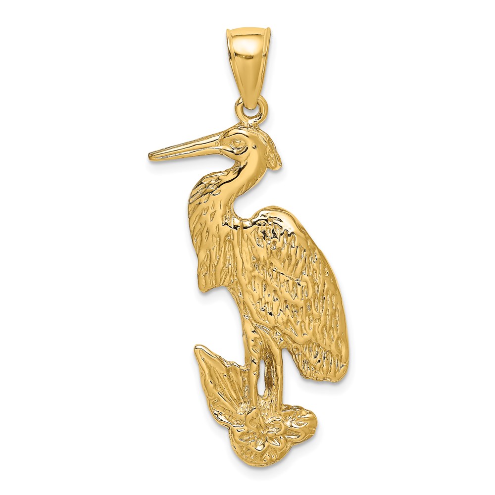 K7868.jpg 14K Textured Standing Egret Bird Charm - Image 1