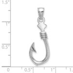 14K White Gold 3-D Large Fish Hook with Rope Charm - Image 3