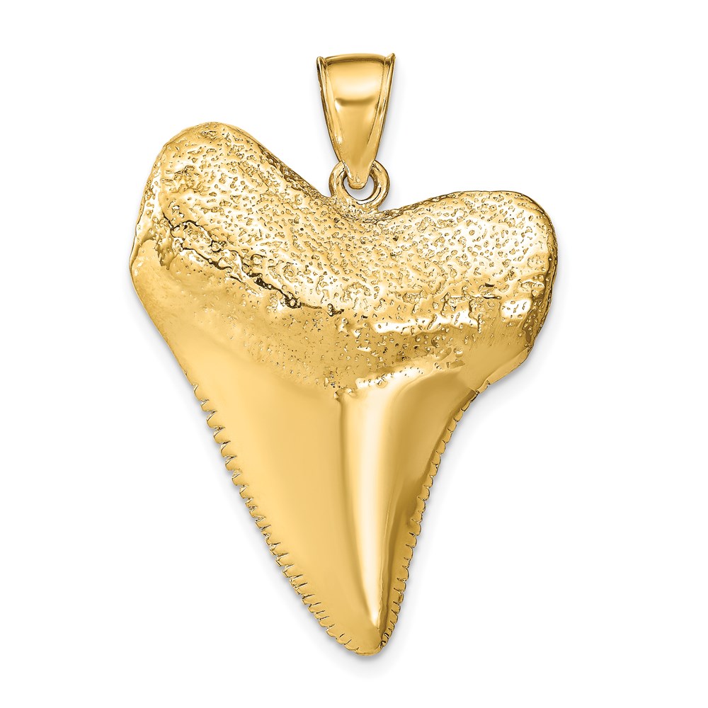 K7917.jpg 14K Large Solid Polished 3-D Shark Tooth Pendant - Image 1