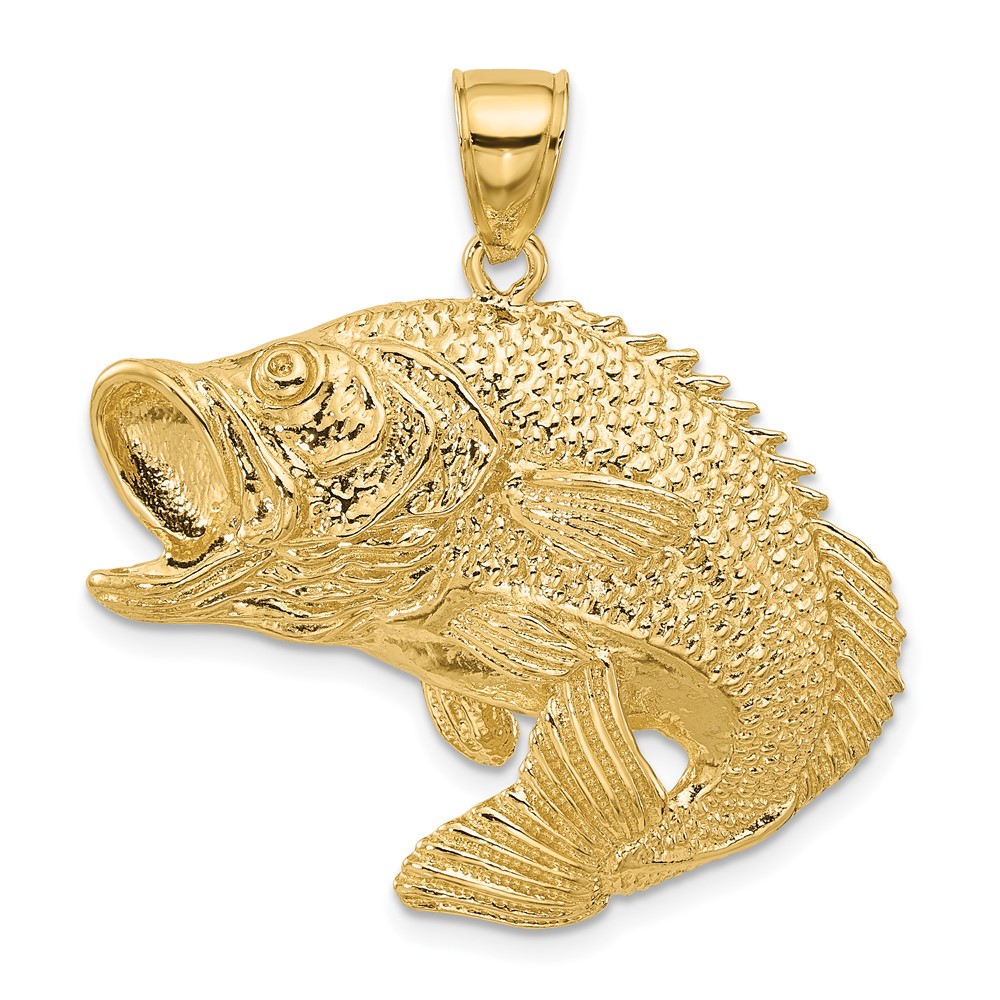 K7956.jpg 14K Large 2-D Bass Fish Jumping Charm - Image 1
