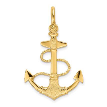 14K 3-D Textured Anchor with Rope and Shackle Bail Charm