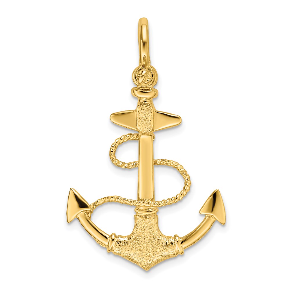 K7998.jpg 14K 3-D Textured Anchor with Rope and Shackle Bail Charm - Image 1
