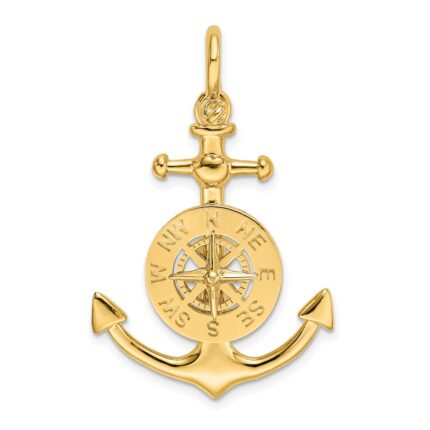 14K 3-D Small Anchor with Nautical Compass Charm