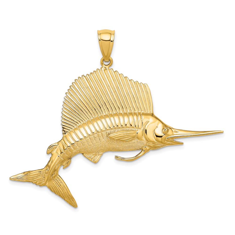 K8014.jpg 14K Large 3-D Polished and Satin Sailfish Charm - Image 1