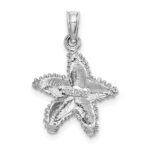 14K White Gold Beaded Textured Starfish Charm - Image 4