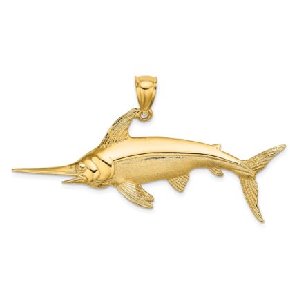 14K Large 2-D Polished and Satin Swordfish Charm