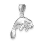 14K White Gold 3-D Polished Swimming Manatee Charm - Image 5