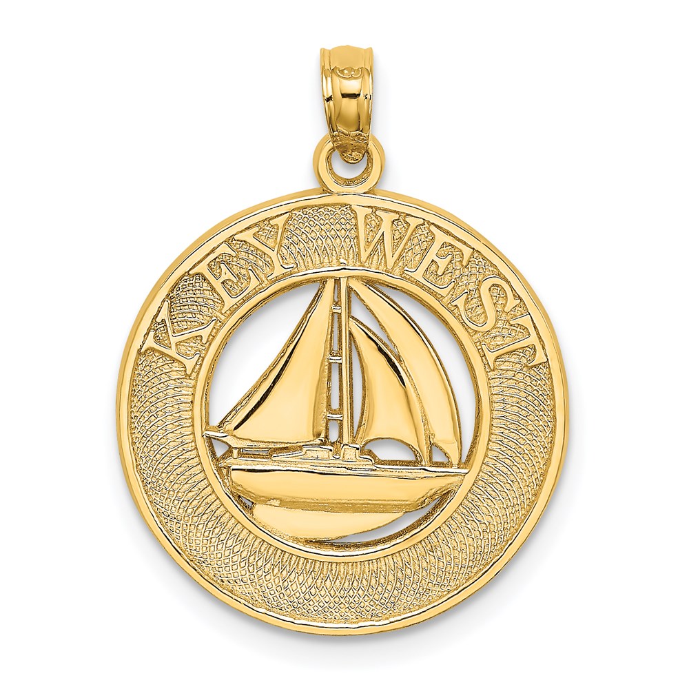K8263.jpg 14K KEY WEST Sailboat Circle Charm - Image 1