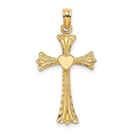 14K Polished and Engraved Cross with Heart Charm