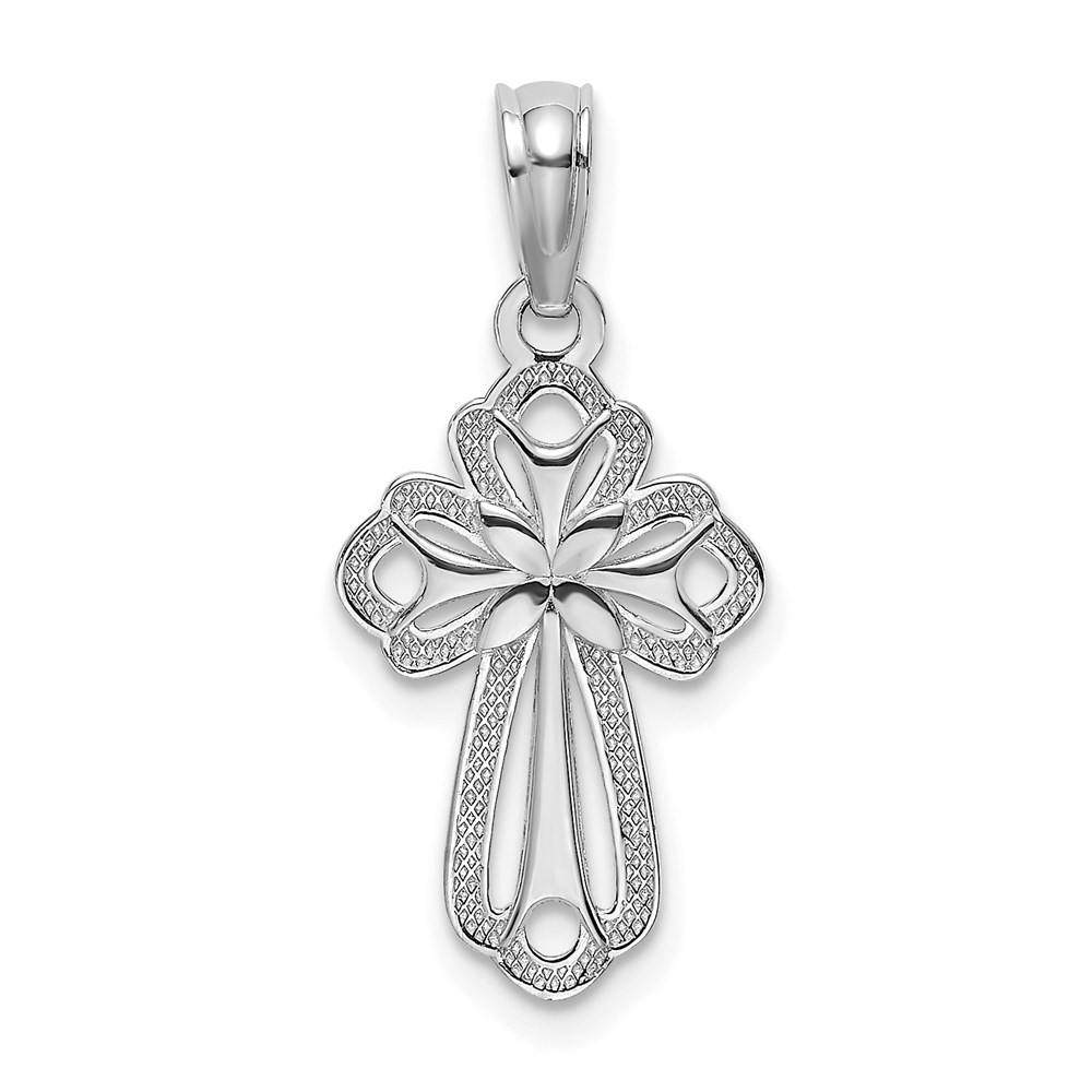K8339W.jpg 14K White Gold Cut-Out Polished and Textured Cross Charm - Image 1