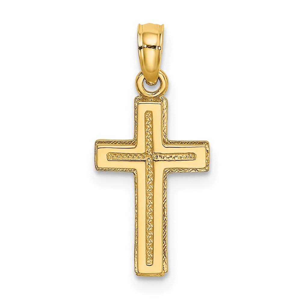 K8351.jpg 14K 2-D Polished Textured Cross Charm - Image 1