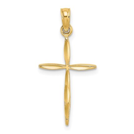 14K Diamond-cut with Tapered Ends Cross Charm