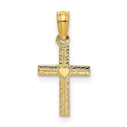 14K Polished Mini Cross with Heart Charm