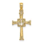 14K Polished and Textured Cross and Dove Charm