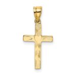 14K Polished and Textured Cross with Heart Center Charm