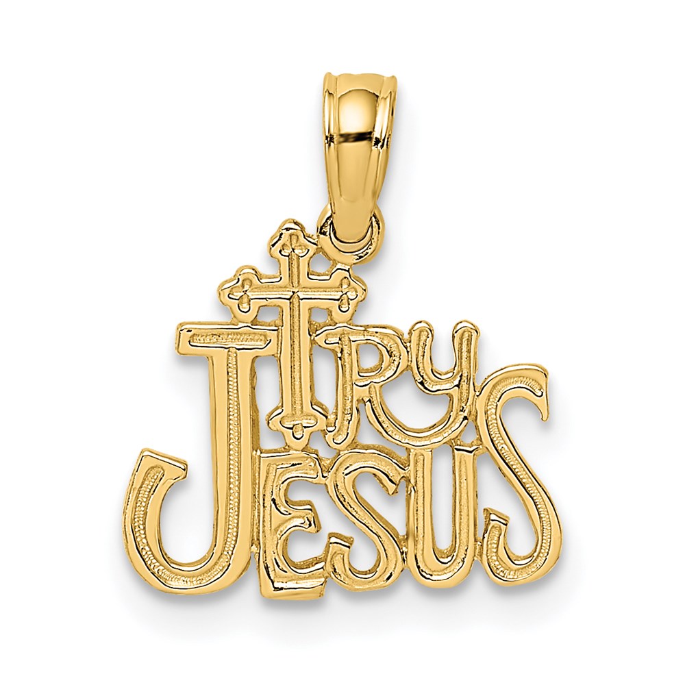 K8380.jpg 14K Polished and Textured TRY JESUS Charm - Image 1