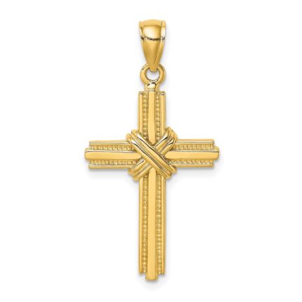 14K Beaded -X- Center Design Cross Charm