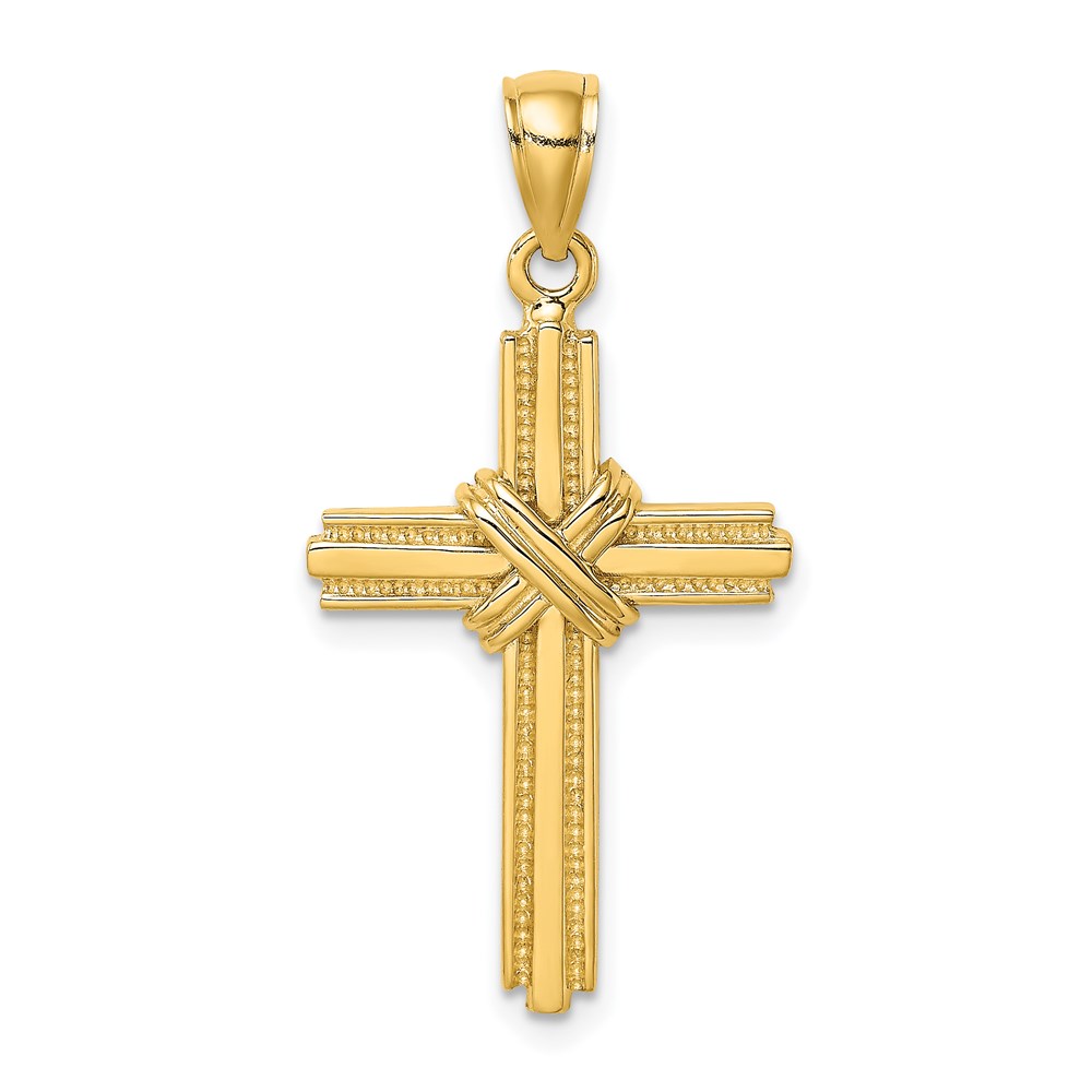 K8390.jpg 14K Beaded -X- Center Design Cross Charm - Image 1