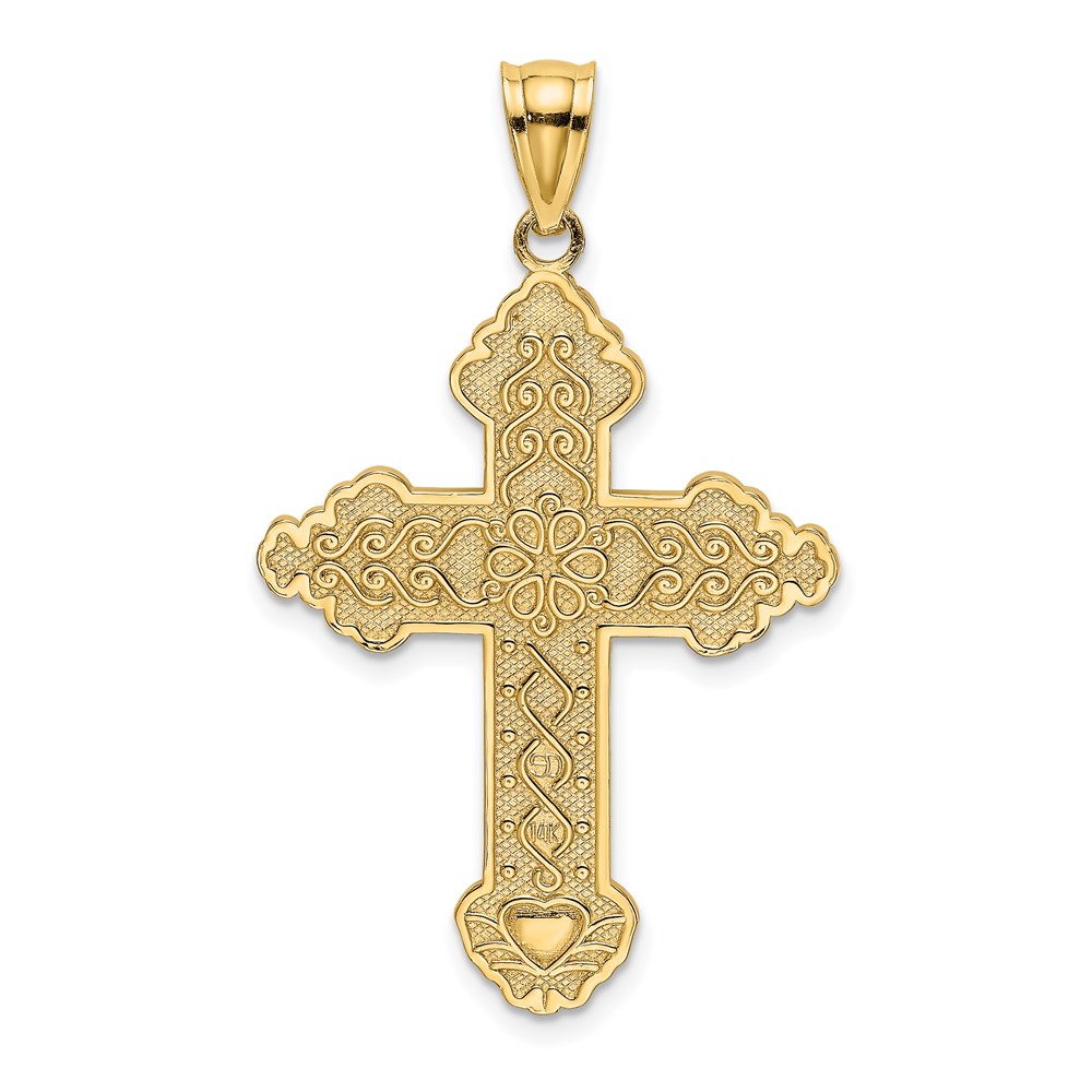 K8392.jpg 14K Flower Center Scroll Cross Charm - Image 1