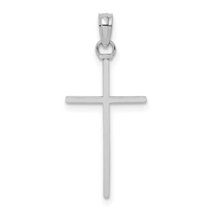 14K White Gold 3-D and Polished Stick Cross Charm